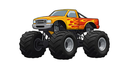 Fototapeta premium Cartoon monster truck with flames