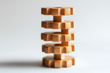 Wooden Gears Stacked Vertically Symbolizing Hierarchy and Growth in a Studio Setup