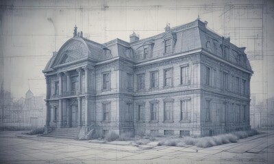 Aged blueprint; architectural sketch photo effect,  blueprint,  pattern,  construction