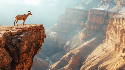 Naklejka premium Majestic goat on canyon's edge