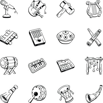 WebCollection of Music Instruments Sketchy Style Icons 
