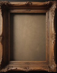 Intricate, aged wooden frame; natural wood, uneven edges ,  crack,  antique