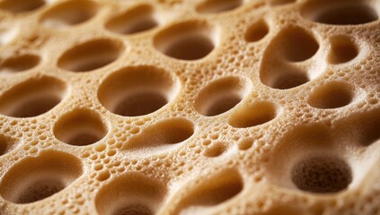 Close-up of porous, light brown material