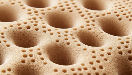 Close-up of beige textured foam,  with dimpled and dotted pattern
