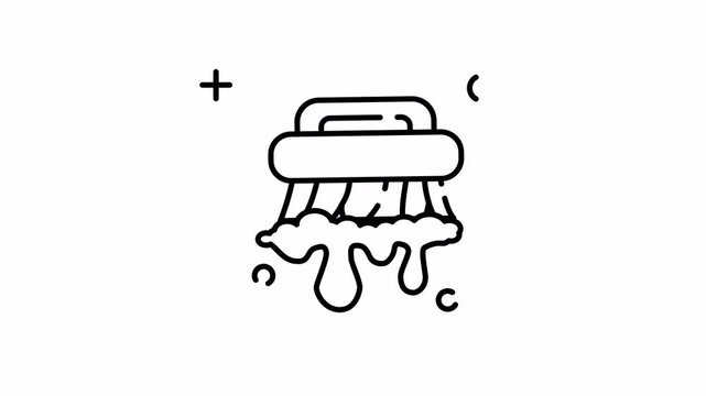 Laundry brush line icon for garment scrubbing and fabric cleaning animation