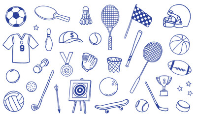 sports doodle icon hand drawn illustration collection set