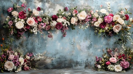 wedding background with flower on the wall generative AI