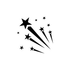 Vector illustration of shooting stars on a white background. A graphic symbol of fireworks, celebration, success, and achievement. Simple black and white design. © JustPrint