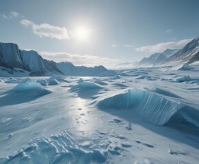 Glacier blue backdrop, frosted sea waves frozen in time,  frosted, frozen ocean