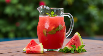 Cool watermelon agua fresca in pitcher