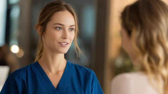 Caring Connection: A compassionate healthcare provider attentively listens to her patient, offering a blend of reassurance and support within the modern medical environment. 