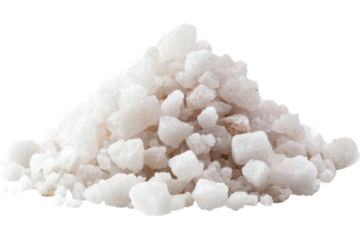 Pile of white rock salt crystals isolated on transparent background