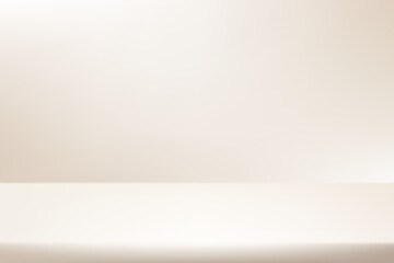 Beige wall Background. Minimal 3d shelf. Room in the 3d. Space for selling products on the website. Cream Background Empty Room Studio with table. Vector illustration.