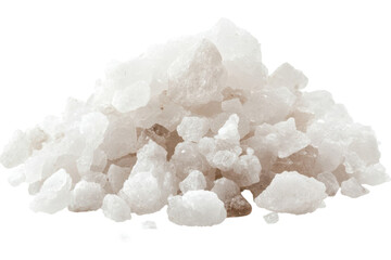 Pile of white coarse sea salt crystals isolated on transparent background