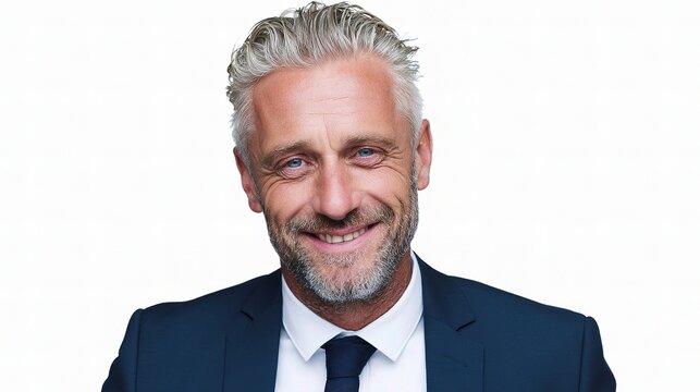 Smiling Mature Businessman Portrait Against White Background