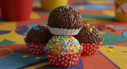 Rich brigadeiro trio on festive carnival table