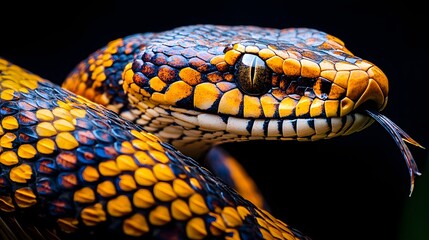 Fototapeta premium Snake with Colorful Patterns: A close-up of a snake with intricate, colorful patterns on its scales. 