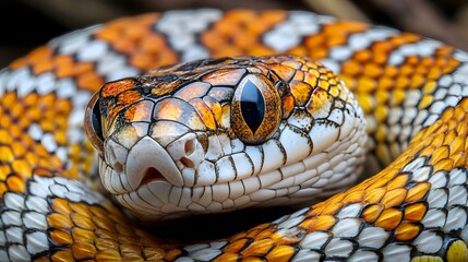 Fototapeta premium Snake with Colorful Patterns: A close-up of a snake with intricate, colorful patterns on its scales. 