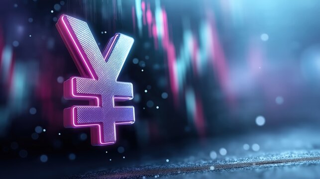 3D - rendered yen symbol in a digital - looking background