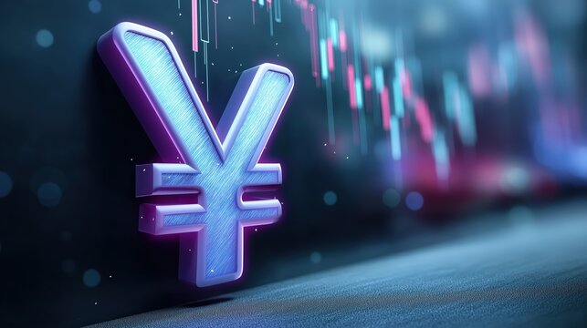 3D - rendered yen symbol with digital background