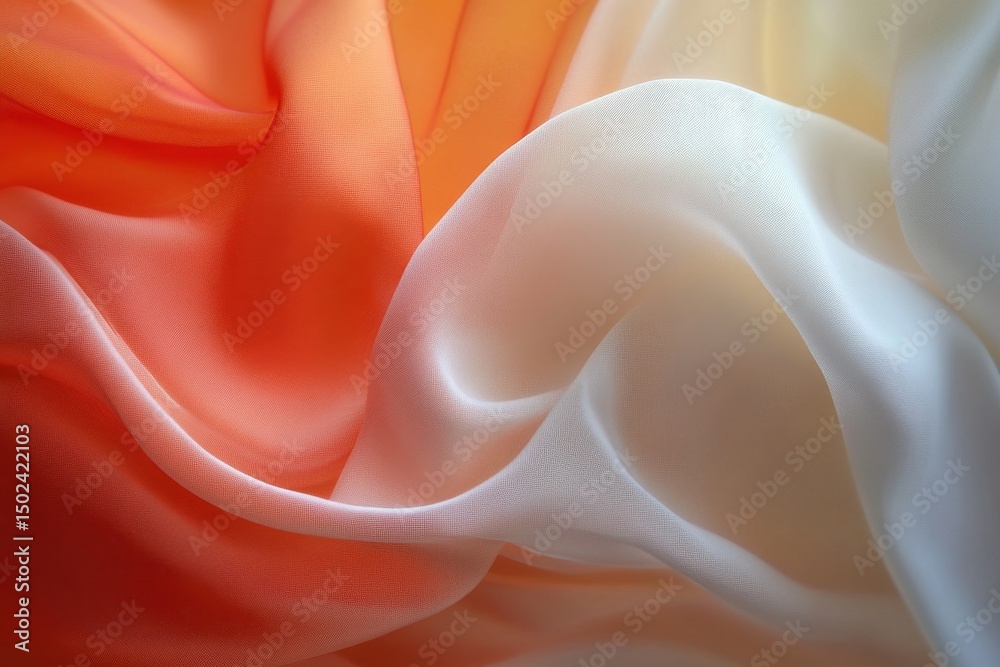 Poster Soft fabric layers flutter gently in an abstract arrangement with vibrant colors and smooth textures, Fabric layers fluttering slowly CGI abstract background Colorful visualization
