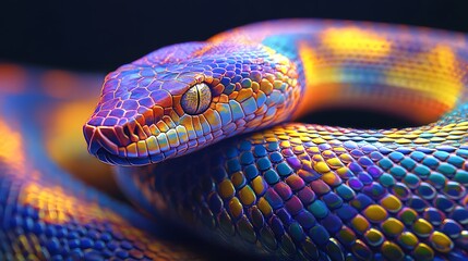 Fototapeta premium Snake with Colorful Patterns: A close-up of a snake with intricate, colorful patterns on its scales. 
