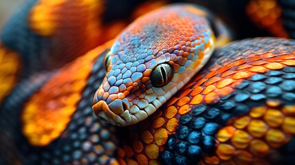 Fototapeta premium Snake with Colorful Patterns: A close-up of a snake with intricate, colorful patterns on its scales. 