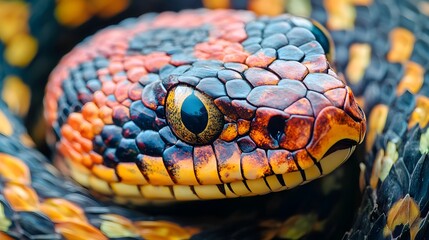 Fototapeta premium Snake with Colorful Patterns: A close-up of a snake with intricate, colorful patterns on its scales. 