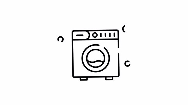 Washing machine line icon for home laundry and wash cycle animation