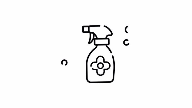 Spray bottle line icon for fabric freshener and stain removal animation