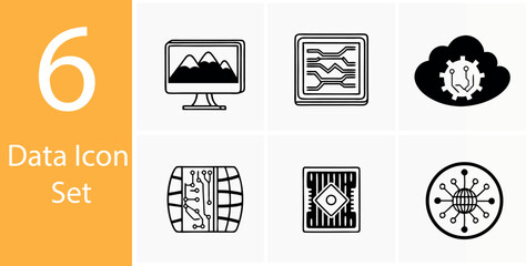 6 Data Icon Set – Flat and Minimal Data Icons for Infographics, Dashboards, and UI Design