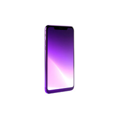 Modern purple smartphone mockup isolated on 3d app on transparent background