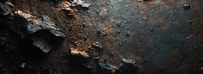 Dark, textured surface with varied rock formations
