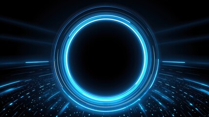 Blue glowing circular digital portal on dark background