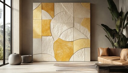 Modern wall art, warm tones,  living area