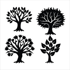 A diverse set of vector tree illustrations for nature-inspired design and garden elements, style,tropical,artwork,trees,plant,beautiful,scenery,creative,collection,vectorart. 