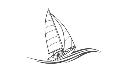Sailing Yacht on Waves Line Art Illustration