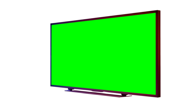 Isolated television with a bright green screen against a black background in a studio setting