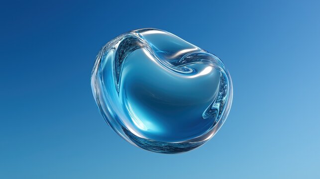 Floating blue - hued water droplet