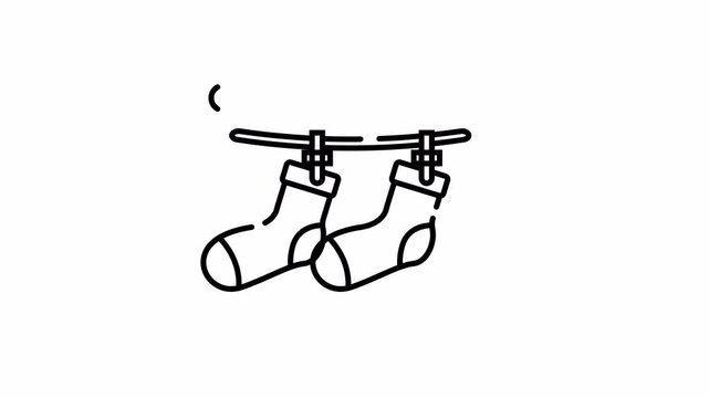 Hanging socks line icon for air drying and laundry animation