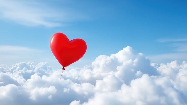 Red heart - shaped balloon floating in the sky