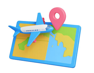 Airplane on a map, indicating travel plans