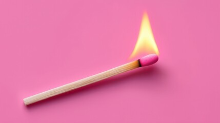 Burning matchstick on pink background