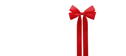 A vibrant red ribbon bow, elegantly tied, with long streamers cascading downwards against a stark black backdrop