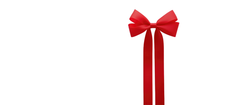 A vibrant red ribbon bow, elegantly tied, with long streamers cascading downwards against a stark black backdrop