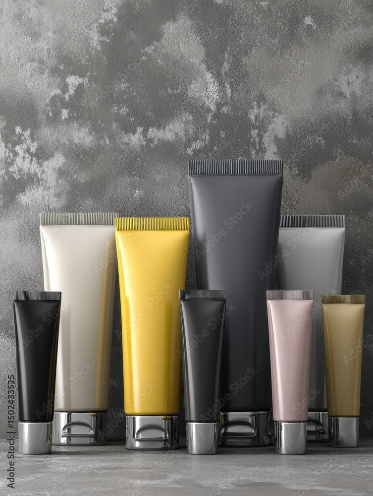 Aufkleber Packaged Sealant Tubes Arranged on a Neutral Background in a Modern Industrial Setting for Construction and Repair Tasks