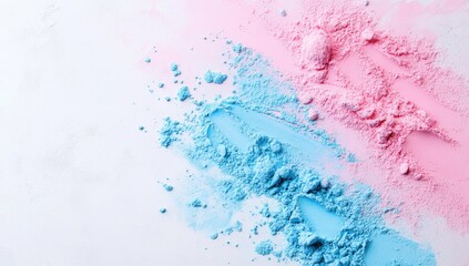 Obraz premium Pastel powder streaks, light pink and light blue, on a light gray background