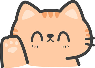 Cute orange cat outline cartoon waving paw hello illustration