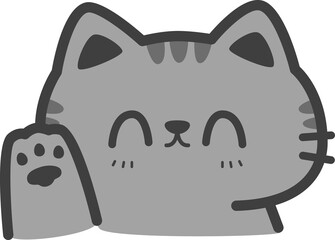 Cute tabby cat outline cartoon waving paw hello illustration