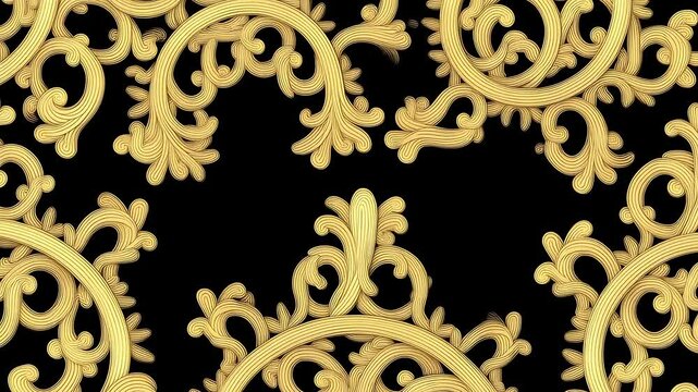 Golden Baroque Scrollwork Pattern on Black Background